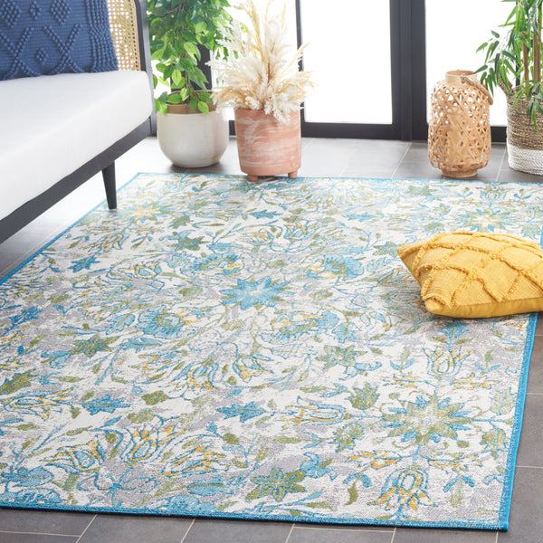 Safavieh Barbados Indoor/Outdoor Runner Rug With Elegant Floral Design - Durable, Oeko-tex Certified Comfort Ivory ,Light Blue 76% Polypropylene,23% Polyester,1% Backing Material Bar513m-9