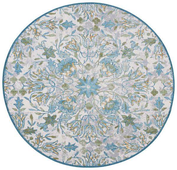 Safavieh Barbados Indoor/Outdoor Runner Rug With Elegant Floral Design - Durable, Oeko-tex Certified Comfort Ivory ,Light Blue 76% Polypropylene,23% Polyester,1% Backing Material Bar513m-9