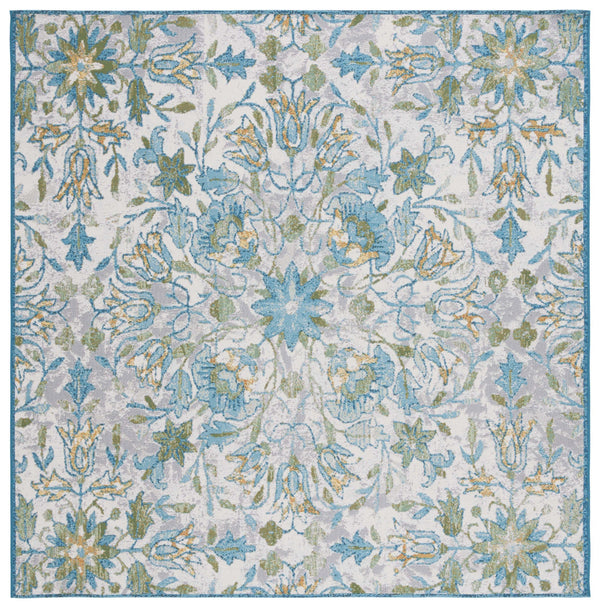 Safavieh Barbados Indoor/Outdoor Runner Rug With Elegant Floral Design - Durable, Oeko-tex Certified Comfort Ivory ,Light Blue 76% Polypropylene,23% Polyester,1% Backing Material Bar513m-9