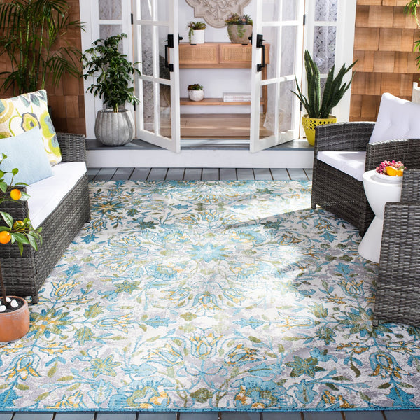 Safavieh Barbados Indoor/Outdoor Runner Rug With Elegant Floral Design - Durable, Oeko-tex Certified Comfort Ivory ,Light Blue 76% Polypropylene,23% Polyester,1% Backing Material Bar513m-9