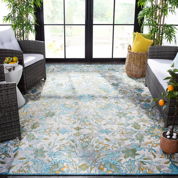 Safavieh Barbados Indoor/Outdoor Runner Rug With Elegant Floral Design - Durable, Oeko-tex Certified Comfort Ivory ,Light Blue 76% Polypropylene,23% Polyester,1% Backing Material Bar513m-9