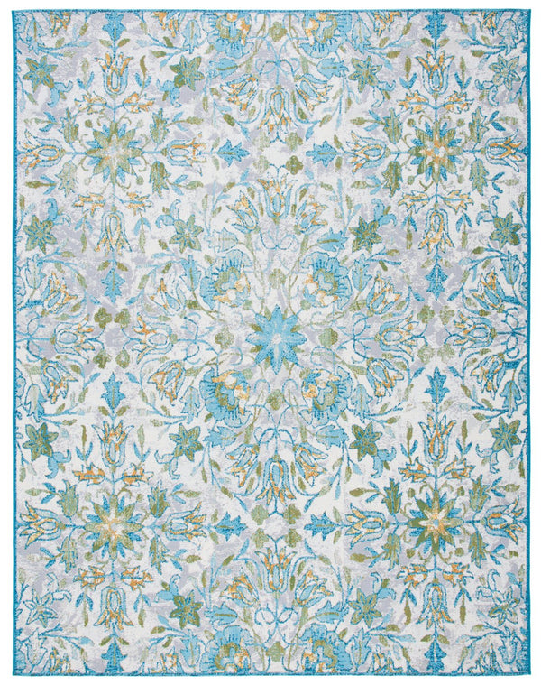 Safavieh Barbados Indoor/Outdoor Runner Rug With Elegant Floral Design - Durable, Oeko-tex Certified Comfort Ivory ,Light Blue 76% Polypropylene,23% Polyester,1% Backing Material Bar513m-9