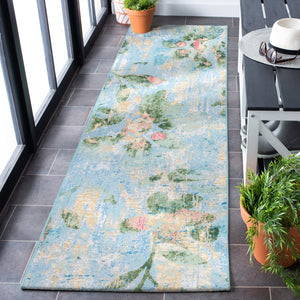 Safavieh Barbados Indoor/Outdoor Area Rug - Serene Floral Design, Durable & Eco-friendly For Elegant Spaces Light Blue ,Green 76% Polypropylene,23% Polyester,1% Backing Material Bar522m-9