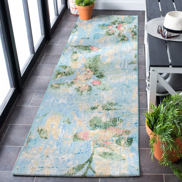 Safavieh Barbados Indoor/Outdoor Area Rug - Serene Floral Design, Durable & Eco-friendly For Elegant Spaces Light Blue ,Green 76% Polypropylene,23% Polyester,1% Backing Material Bar522m-9