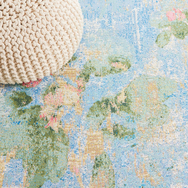 Safavieh Barbados Indoor/Outdoor Area Rug - Serene Floral Design, Durable & Eco-friendly For Elegant Spaces Light Blue ,Green 76% Polypropylene,23% Polyester,1% Backing Material Bar522m-9