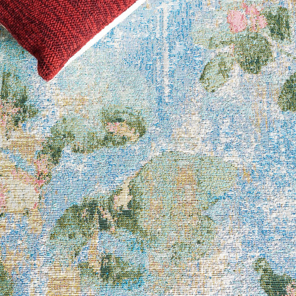 Safavieh Barbados Indoor/Outdoor Area Rug - Serene Floral Design, Durable & Eco-friendly For Elegant Spaces Light Blue ,Green 76% Polypropylene,23% Polyester,1% Backing Material Bar522m-9