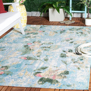Safavieh Barbados Indoor/Outdoor Area Rug - Serene Floral Design, Durable & Eco-friendly For Elegant Spaces Light Blue ,Green 76% Polypropylene,23% Polyester,1% Backing Material Bar522m-9