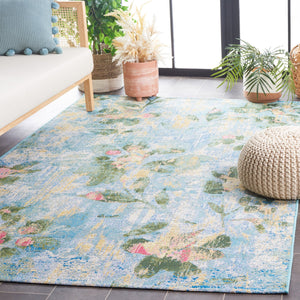 Safavieh Barbados Indoor/Outdoor Area Rug - Serene Floral Design, Durable & Eco-friendly For Elegant Spaces Light Blue ,Green 76% Polypropylene,23% Polyester,1% Backing Material Bar522m-9