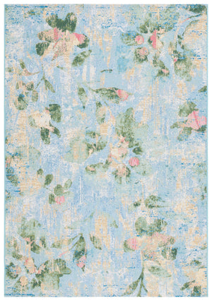 Safavieh Barbados Indoor/Outdoor Area Rug - Serene Floral Design, Durable & Eco-friendly For Elegant Spaces Light Blue ,Green 76% Polypropylene,23% Polyester,1% Backing Material Bar522m-9