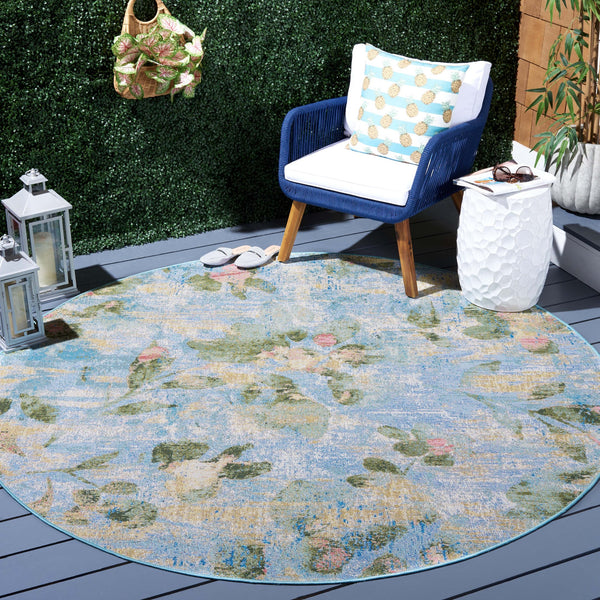 Safavieh Barbados Indoor/Outdoor Area Rug - Serene Floral Design, Durable & Eco-friendly For Elegant Spaces Light Blue ,Green 76% Polypropylene,23% Polyester,1% Backing Material Bar522m-9