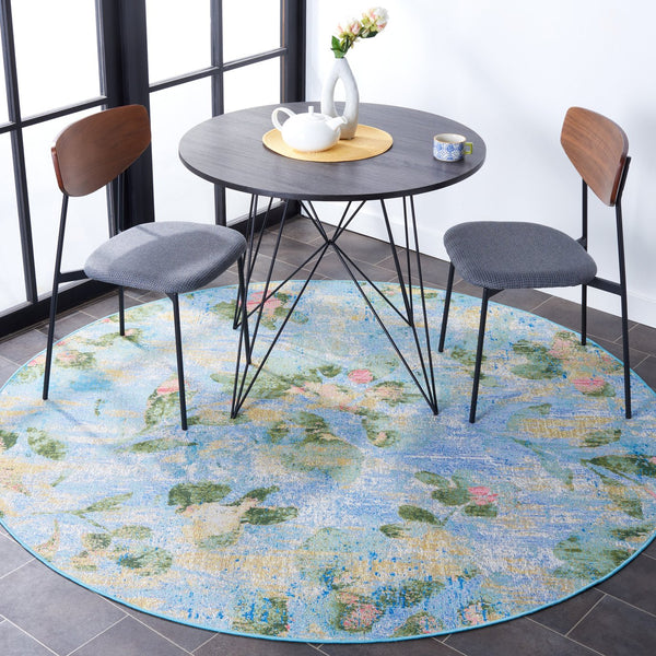Safavieh Barbados Indoor/Outdoor Area Rug - Serene Floral Design, Durable & Eco-friendly For Elegant Spaces Light Blue ,Green 76% Polypropylene,23% Polyester,1% Backing Material Bar522m-9