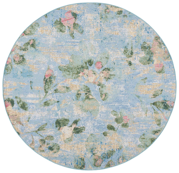 Safavieh Barbados Indoor/Outdoor Area Rug - Serene Floral Design, Durable & Eco-friendly For Elegant Spaces Light Blue ,Green 76% Polypropylene,23% Polyester,1% Backing Material Bar522m-9