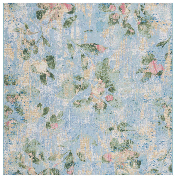 Safavieh Barbados Indoor/Outdoor Area Rug - Serene Floral Design, Durable & Eco-friendly For Elegant Spaces Light Blue ,Green 76% Polypropylene,23% Polyester,1% Backing Material Bar522m-9