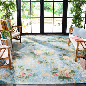 Safavieh Barbados Indoor/Outdoor Area Rug - Serene Floral Design, Durable & Eco-friendly For Elegant Spaces Light Blue ,Green 76% Polypropylene,23% Polyester,1% Backing Material Bar522m-9