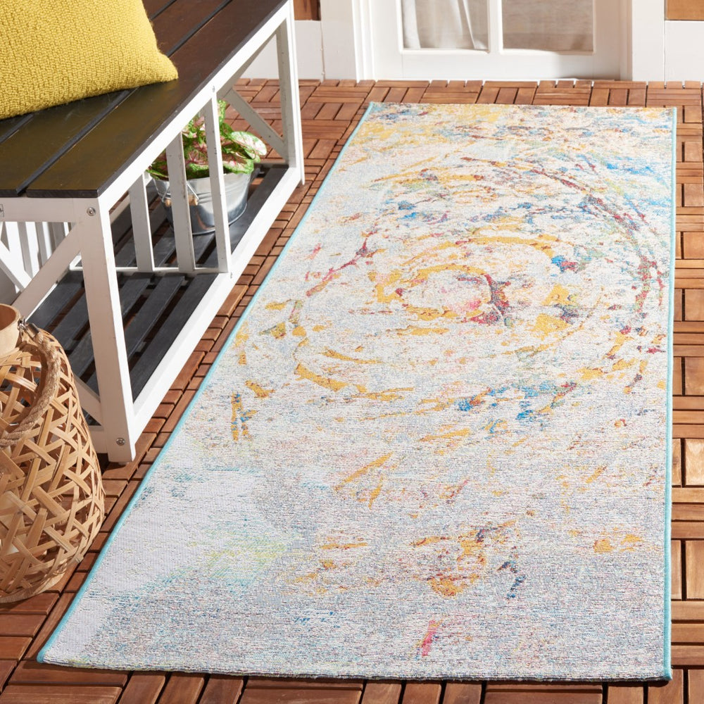 Safavieh Barbados 538 Power Loomed Indoor / Outdoor Rug Light Blue / Yellow Rust BAR538J-28