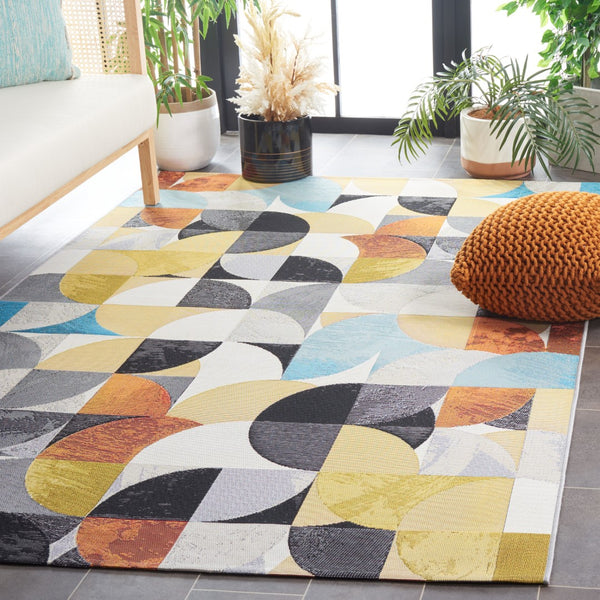 Safavieh Barbados 539 Power Loomed Indoor / Outdoor Rug Ivory Black / Blue Rust BAR539A-5