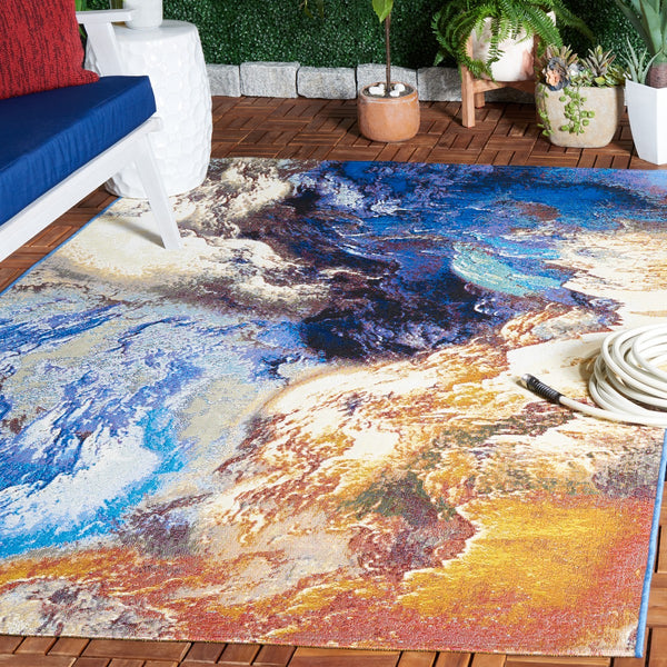 Safavieh Barbados 540 Power Loomed Indoor / Outdoor Rug Blue / Rust Gold BAR540M-9