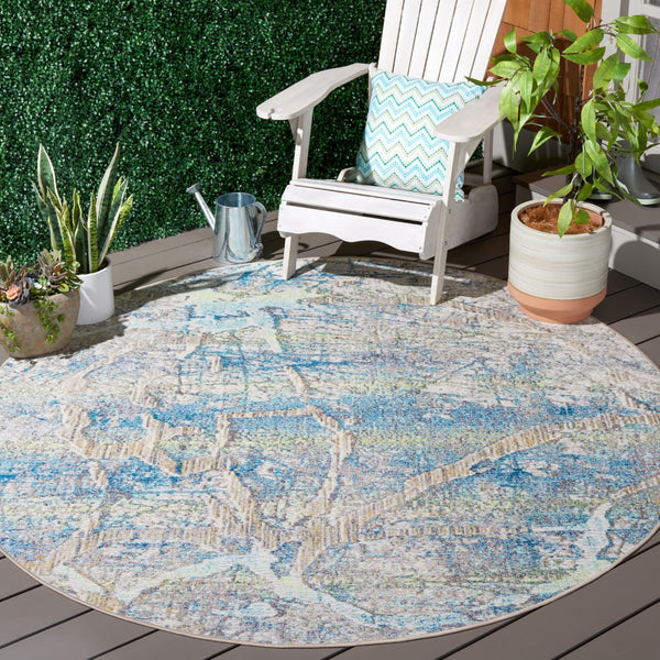 Safavieh Barbados 548 Power Loomed Indoor / Outdoor Rug Ivory Blue / Green BAR548A-7R