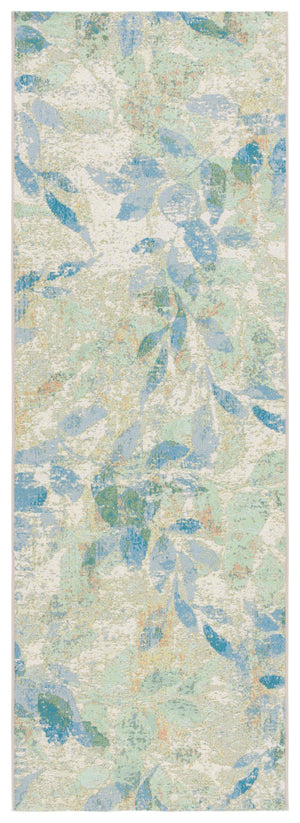 Safavieh Barbados Area Rug - Elegant Botanical Design In Blue And Ivory For Indoor & Outdoor Spaces Blue ,Ivory 76% Polypropylene,23% Polyester,1% Backing Material Bar594m-9