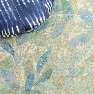 Safavieh Barbados Area Rug - Elegant Botanical Design In Blue And Ivory For Indoor & Outdoor Spaces Blue ,Ivory 76% Polypropylene,23% Polyester,1% Backing Material Bar594m-9