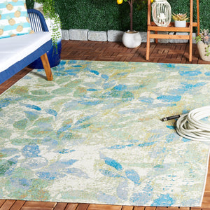 Safavieh Barbados Area Rug - Elegant Botanical Design In Blue And Ivory For Indoor & Outdoor Spaces Blue ,Ivory 76% Polypropylene,23% Polyester,1% Backing Material Bar594m-9