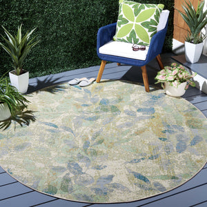 Safavieh Barbados Area Rug - Elegant Botanical Design In Blue And Ivory For Indoor & Outdoor Spaces Blue ,Ivory 76% Polypropylene,23% Polyester,1% Backing Material Bar594m-9