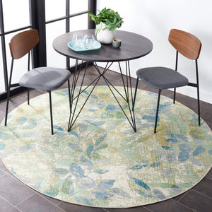 Safavieh Barbados Area Rug - Elegant Botanical Design In Blue And Ivory For Indoor & Outdoor Spaces Blue ,Ivory 76% Polypropylene,23% Polyester,1% Backing Material Bar594m-9