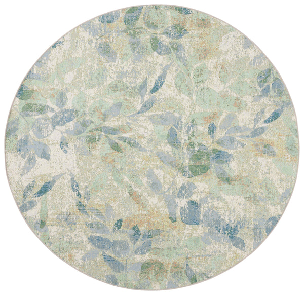 Safavieh Barbados Area Rug - Elegant Botanical Design In Blue And Ivory For Indoor & Outdoor Spaces Blue ,Ivory 76% Polypropylene,23% Polyester,1% Backing Material Bar594m-9