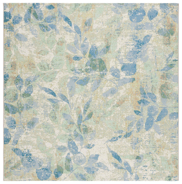 Safavieh Barbados Area Rug - Elegant Botanical Design In Blue And Ivory For Indoor & Outdoor Spaces Blue ,Ivory 76% Polypropylene,23% Polyester,1% Backing Material Bar594m-9