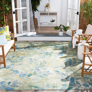 Safavieh Barbados Area Rug - Elegant Botanical Design In Blue And Ivory For Indoor & Outdoor Spaces Blue ,Ivory 76% Polypropylene,23% Polyester,1% Backing Material Bar594m-9