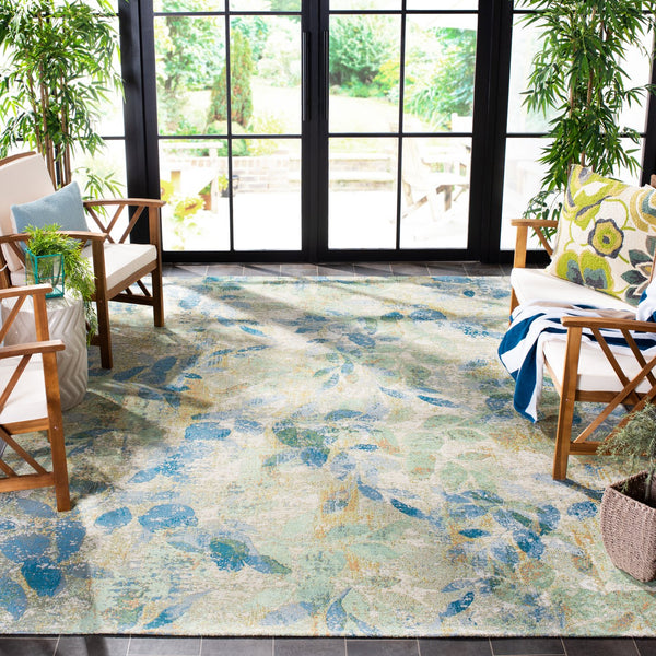 Safavieh Barbados Area Rug - Elegant Botanical Design In Blue And Ivory For Indoor & Outdoor Spaces Blue ,Ivory 76% Polypropylene,23% Polyester,1% Backing Material Bar594m-9