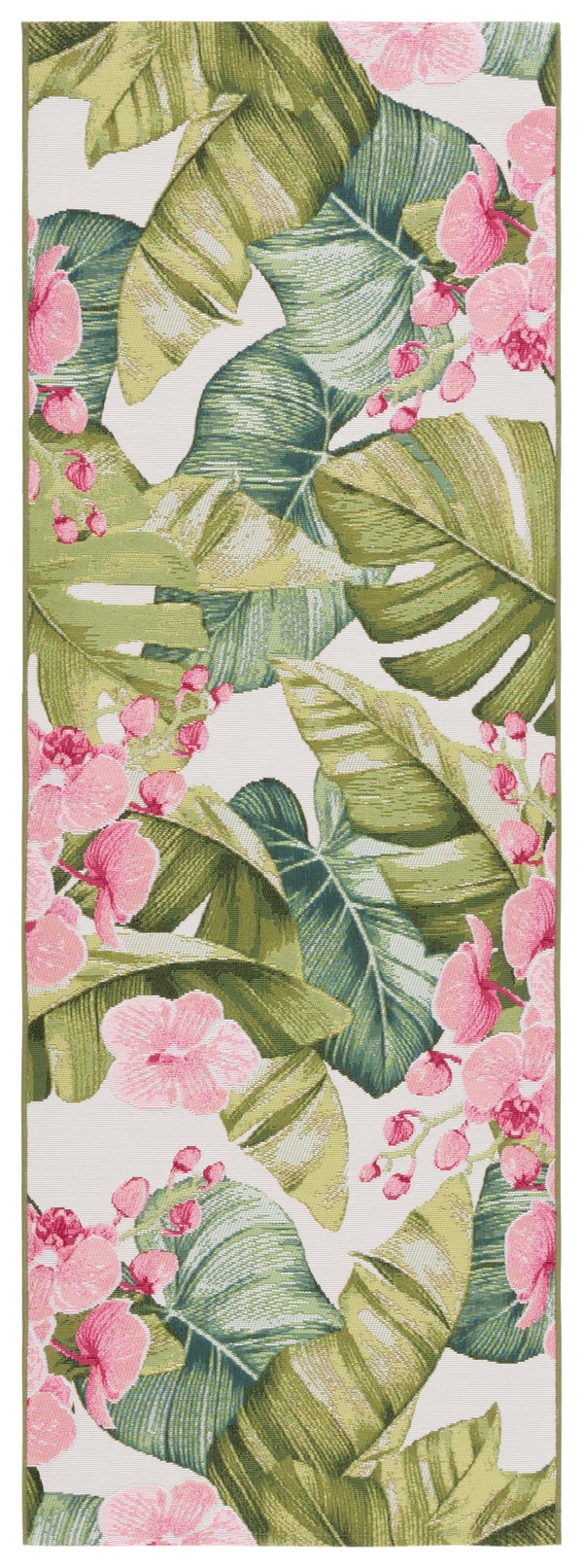 Safavieh Barbados Exquisite Tropical Leaf Area Rug - Elegant Indoor/Outdoor Decor With Durable Craftsmanship Green ,Pink 76% Polypropylene,23% Polyester,1% Backing Material Bar596y-9