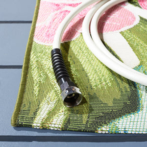 Safavieh Barbados Exquisite Tropical Leaf Area Rug - Elegant Indoor/Outdoor Decor With Durable Craftsmanship Green ,Pink 76% Polypropylene,23% Polyester,1% Backing Material Bar596y-9