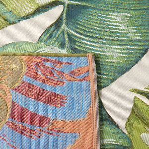 Safavieh Barbados Exquisite Tropical Leaf Area Rug - Elegant Indoor/Outdoor Decor With Durable Craftsmanship Green ,Pink 76% Polypropylene,23% Polyester,1% Backing Material Bar596y-9