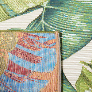 Safavieh Barbados Exquisite Tropical Leaf Area Rug - Elegant Indoor/Outdoor Decor With Durable Craftsmanship Green ,Pink 76% Polypropylene,23% Polyester,1% Backing Material Bar596y-9