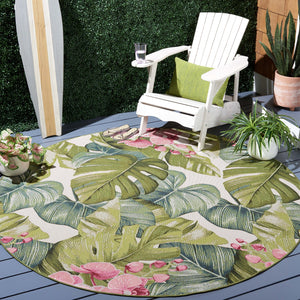 Safavieh Barbados Exquisite Tropical Leaf Area Rug - Elegant Indoor/Outdoor Decor With Durable Craftsmanship Green ,Pink 76% Polypropylene,23% Polyester,1% Backing Material Bar596y-9