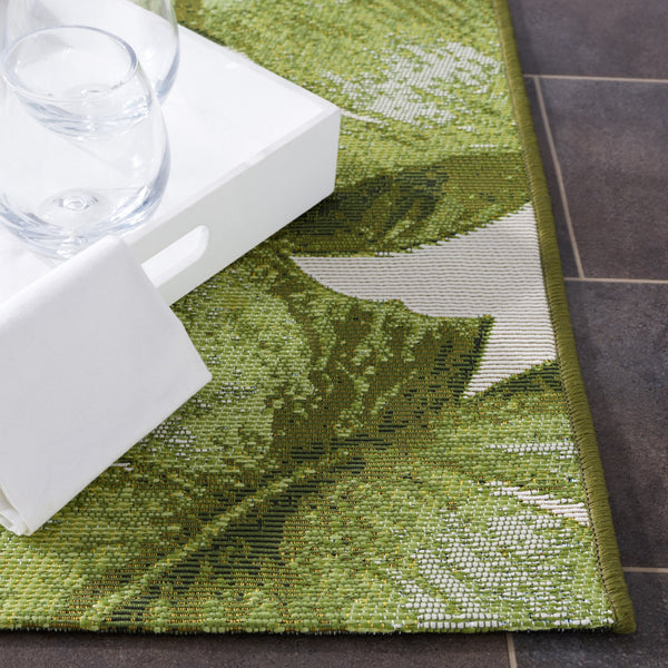 Safavieh Barbados Exquisite Ivory Area Rug With Lush Tropical Leaf Design For Indoor And Outdoor Elegance Ivory ,Green 76% Polypropylene,23% Polyester,1% Backing Material Bar598a-7sq