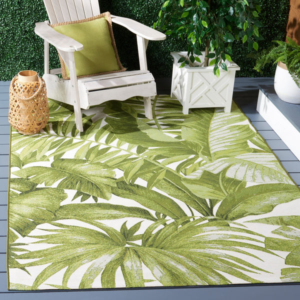 Safavieh Barbados Exquisite Ivory Area Rug With Lush Tropical Leaf Design For Indoor And Outdoor Elegance Ivory ,Green 76% Polypropylene,23% Polyester,1% Backing Material Bar598a-7sq