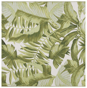 Safavieh Barbados Exquisite Ivory Area Rug With Lush Tropical Leaf Design For Indoor And Outdoor Elegance Ivory ,Green 76% Polypropylene,23% Polyester,1% Backing Material Bar598a-7sq