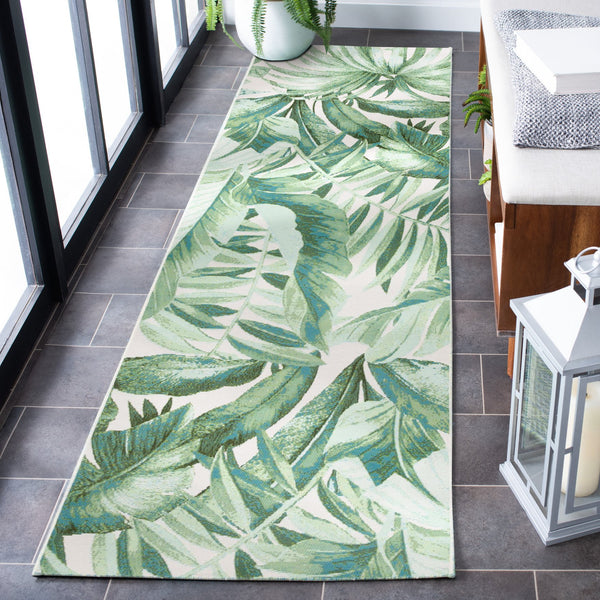 Safavieh Barbados Exquisite Ivory Area Rug With Lush Tropical Leaf Design For Indoor And Outdoor Elegance Green ,Teal 76% Polypropylene,23% Polyester,1% Backing Material Bar598y-28