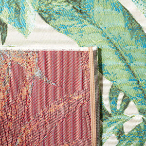 Safavieh Barbados Exquisite Ivory Area Rug With Lush Tropical Leaf Design For Indoor And Outdoor Elegance Green ,Teal 76% Polypropylene,23% Polyester,1% Backing Material Bar598y-28