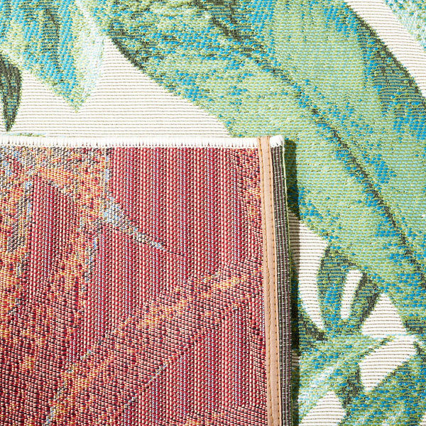 Safavieh Barbados Exquisite Ivory Area Rug With Lush Tropical Leaf Design For Indoor And Outdoor Elegance Green ,Teal 76% Polypropylene,23% Polyester,1% Backing Material Bar598y-28