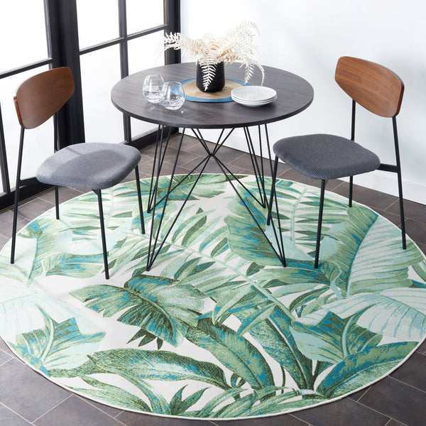 Safavieh Barbados Exquisite Ivory Area Rug With Lush Tropical Leaf Design For Indoor And Outdoor Elegance Green ,Teal 76% Polypropylene,23% Polyester,1% Backing Material Bar598y-28