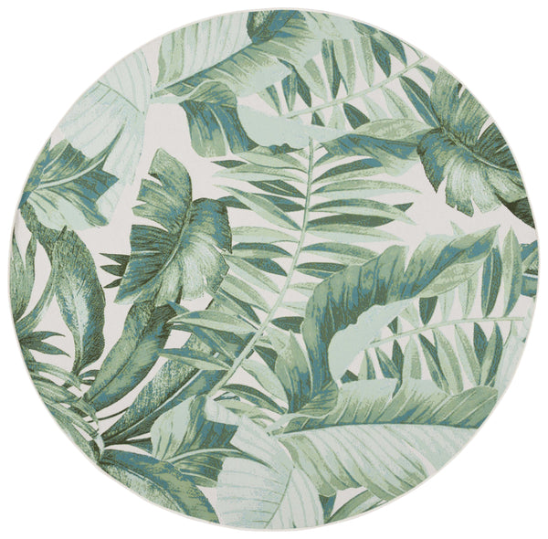 Safavieh Barbados Exquisite Ivory Area Rug With Lush Tropical Leaf Design For Indoor And Outdoor Elegance Green ,Teal 76% Polypropylene,23% Polyester,1% Backing Material Bar598y-28