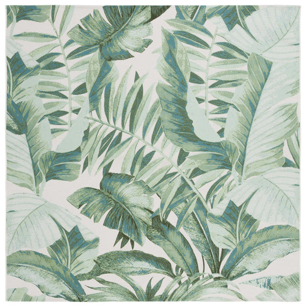 Safavieh Barbados Exquisite Ivory Area Rug With Lush Tropical Leaf Design For Indoor And Outdoor Elegance Green ,Teal 76% Polypropylene,23% Polyester,1% Backing Material Bar598y-28