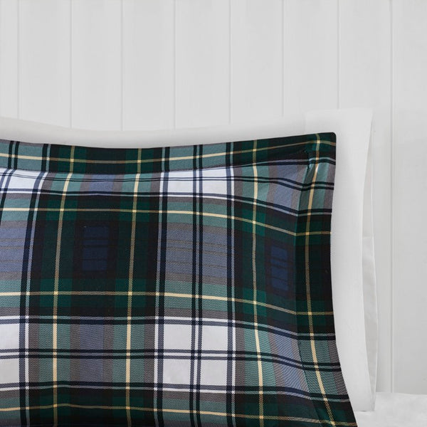 JLA Home Parkston Plaid Stripe Microfiber Comforter Set with Scotchgard All Season Warmth Navy Queen BASI10-0243