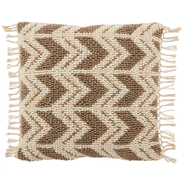 Jaipur Living Jaipur Living Boucle Chevron Throw Pillow with Macrame Tassel Trim Boho Square Accent Olive Poly Fill PLW103671