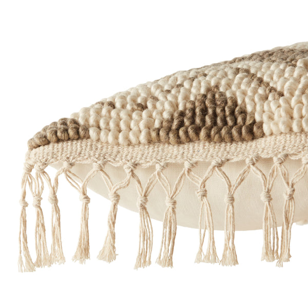 Jaipur Living Jaipur Living Boucle Chevron Throw Pillow with Macrame Tassel Trim Boho Square Accent Olive Poly Fill PLW103671