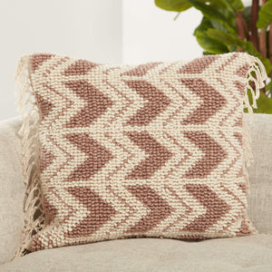 Jaipur Living Jaipur Living Boucle Chevron Wool Blend Pillow Cover with Macrame Tassel Trim Mauve PLC102407