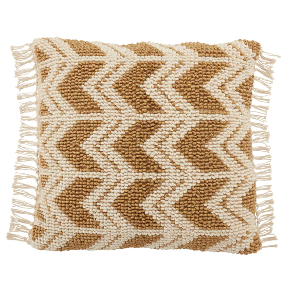 Jaipur Living Jaipur Living Boucle Chevron Wool Blend Pillow Cover with Macrame Tassel Trim Gold PLC102408